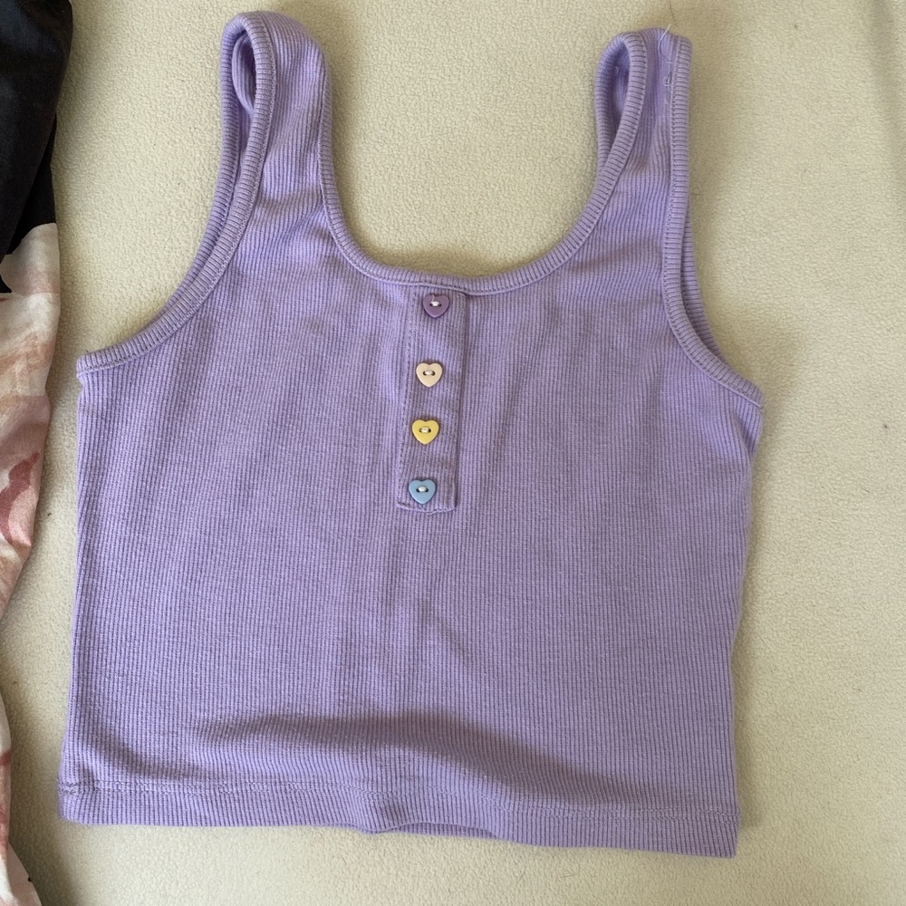 Purple tank top with heart buttons